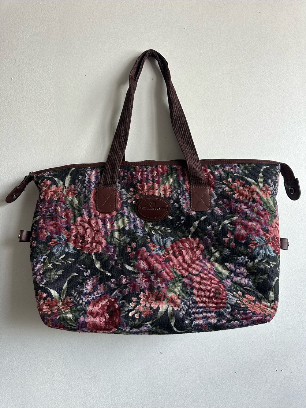 Vintage American Flyer Floral Tapestry Travel Tote Bag | Snap-Side Carry-On